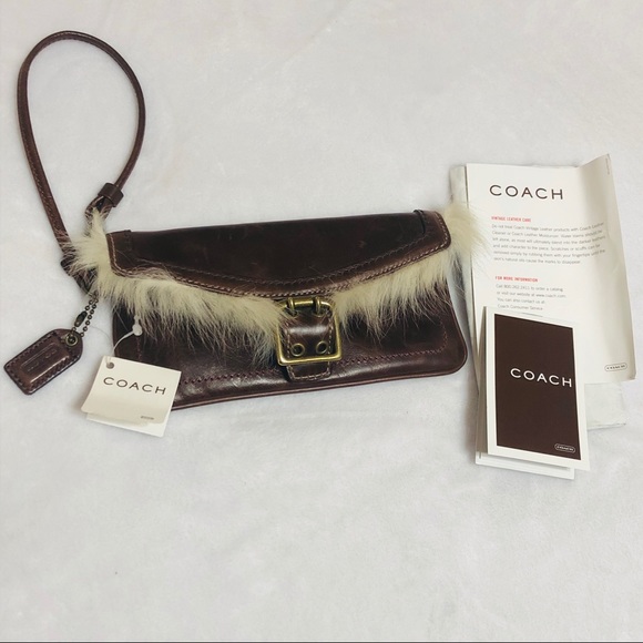 Coach Handbags - COACH Sherling Lined Brown Leather Wristlet NWT